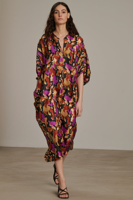 Alger dress - Hazelnut/Fuchsia - Silk - Women