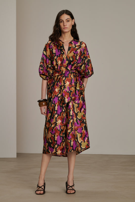Alger dress - Hazelnut/Fuchsia - Silk - Women