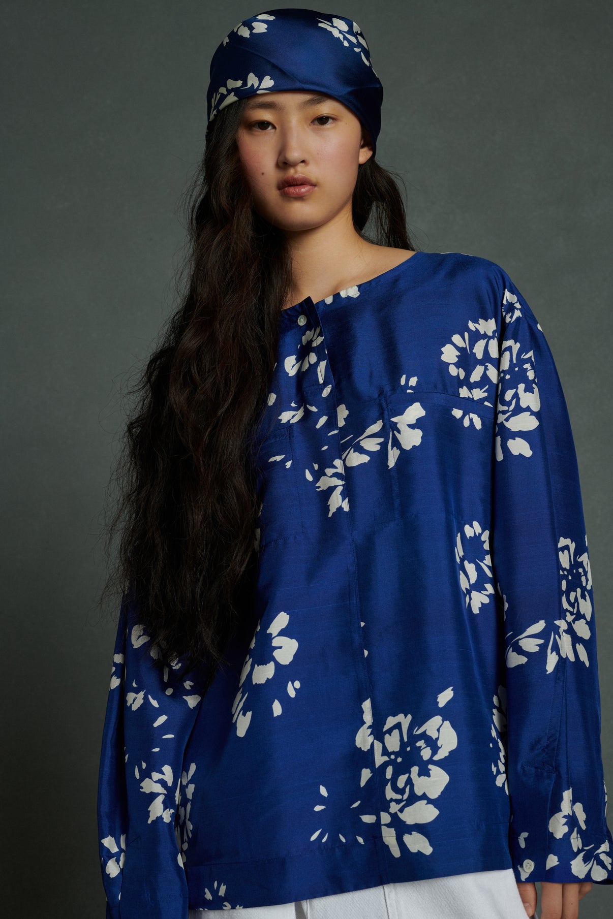 Chemise Tunisie - Bleu/Écru - Soie - Femme vue 3