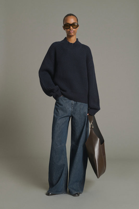 Flamand Pullover - Navy Merino Wool Chunky Ribbed - Soeur