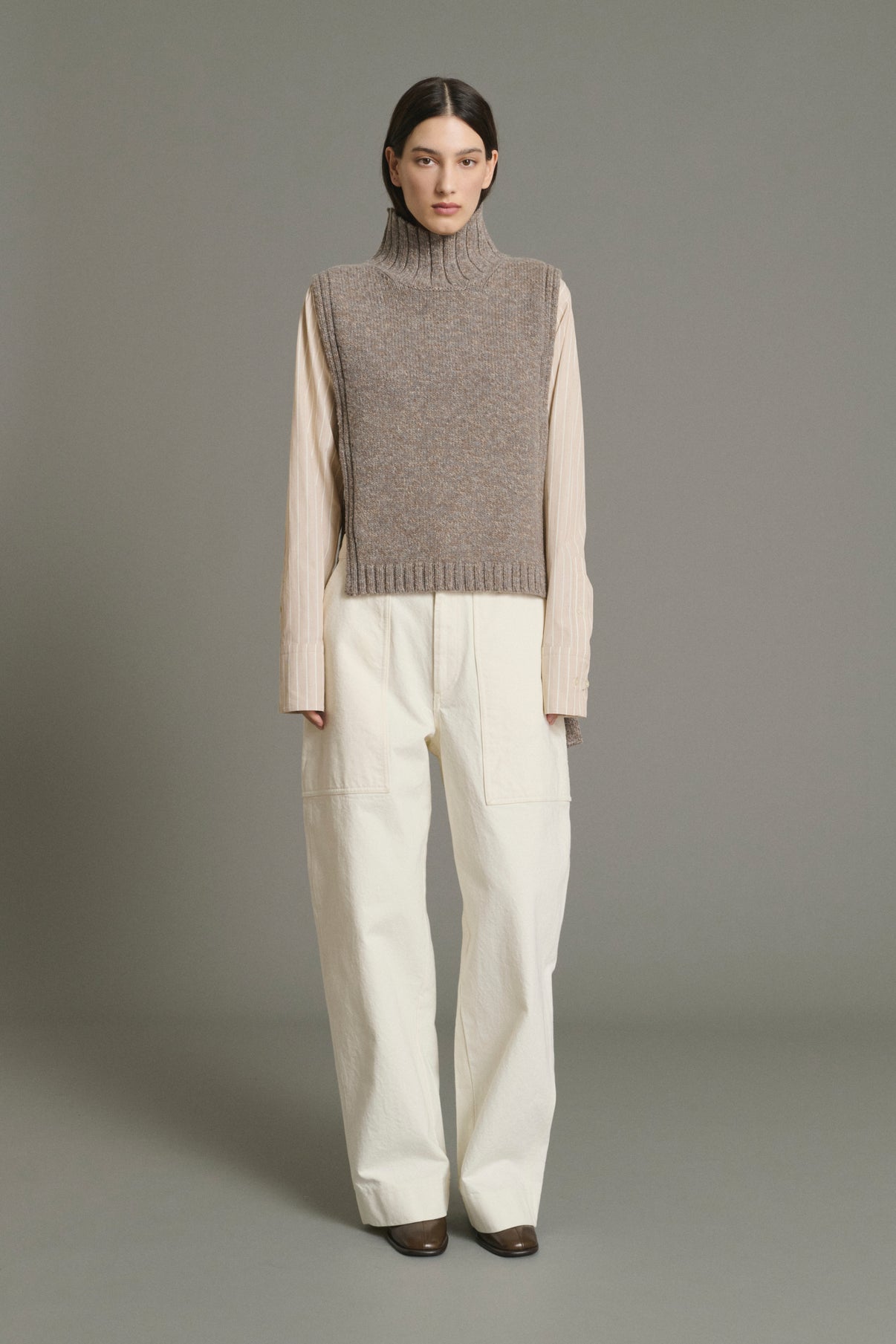 Pullover Or - Beige/Grey - Wool - Women vue 1